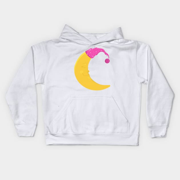 Sleeping Moon, Cute Moon, Yellow Moon, Nightcap Kids Hoodie by Jelena Dunčević